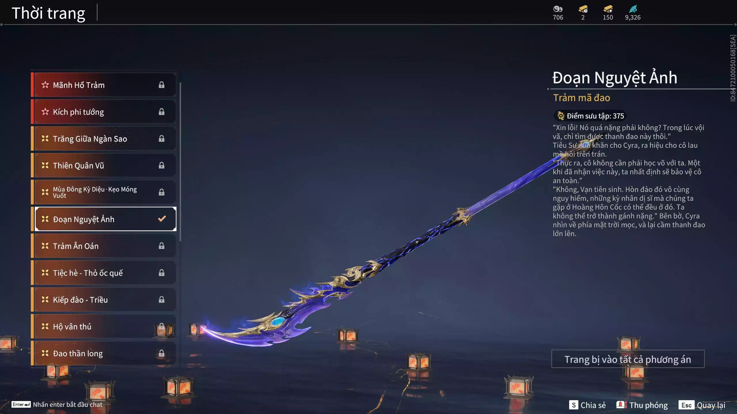 Ảnh Acc 545: 3 Vũ khí đỏ: Kinh Bách Lý, Song Long Chầu Nguyệt, Long Tước, 2 Trang phục đỏ: Tân Hôn Nhuộm Đỏ, Điệp Mộng