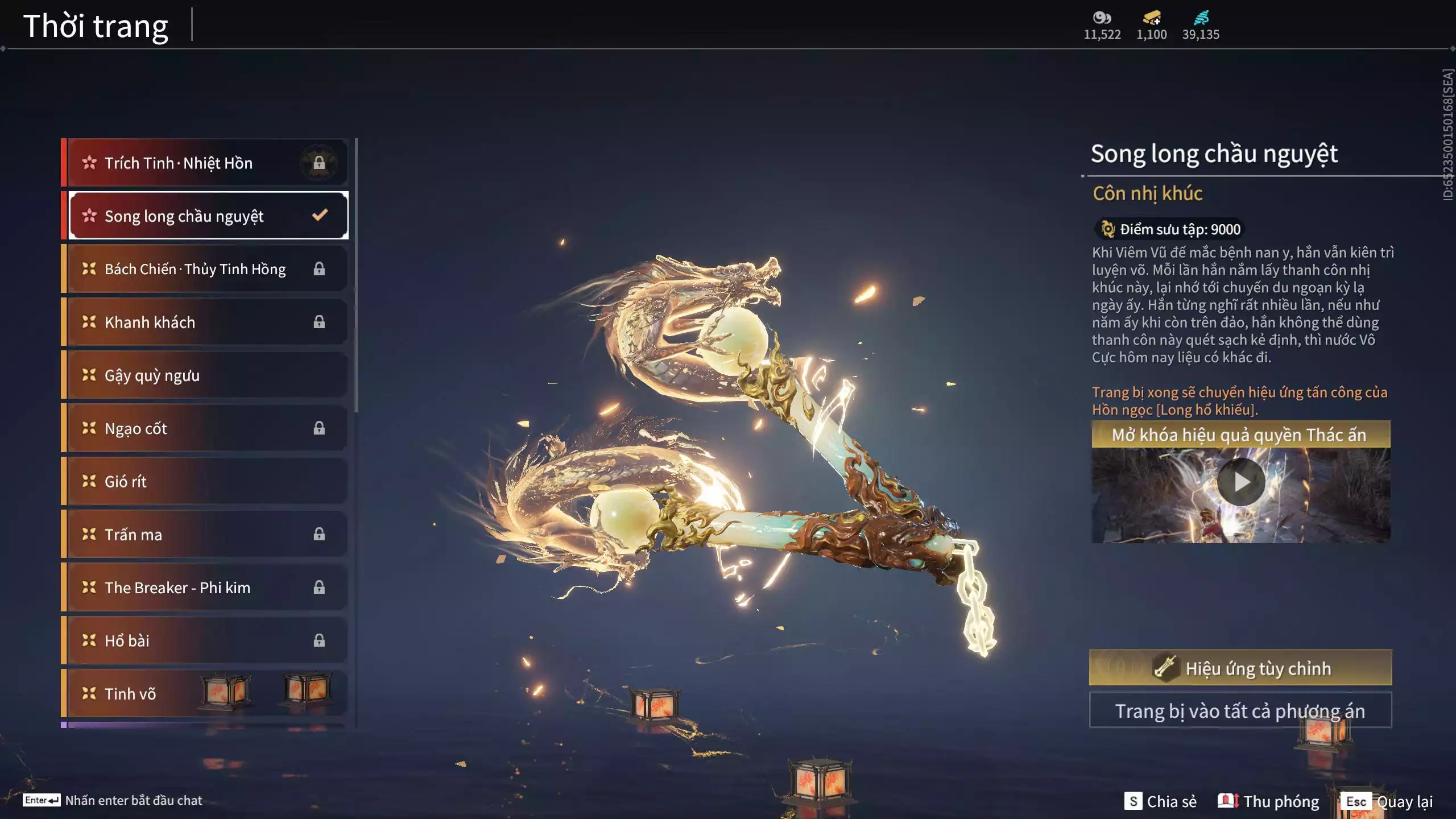 Ảnh Acc 550: ***Sẵn 1100 vàng*** 5 Vũ khí đỏ: Thương Linh Tê, Đại Đao Lang Vương, Long Tước , Song Long Chầu Nguyệt, Pháo- Thiên Phạt, 1 Trang phục đỏ: Lệ Giao Nhân