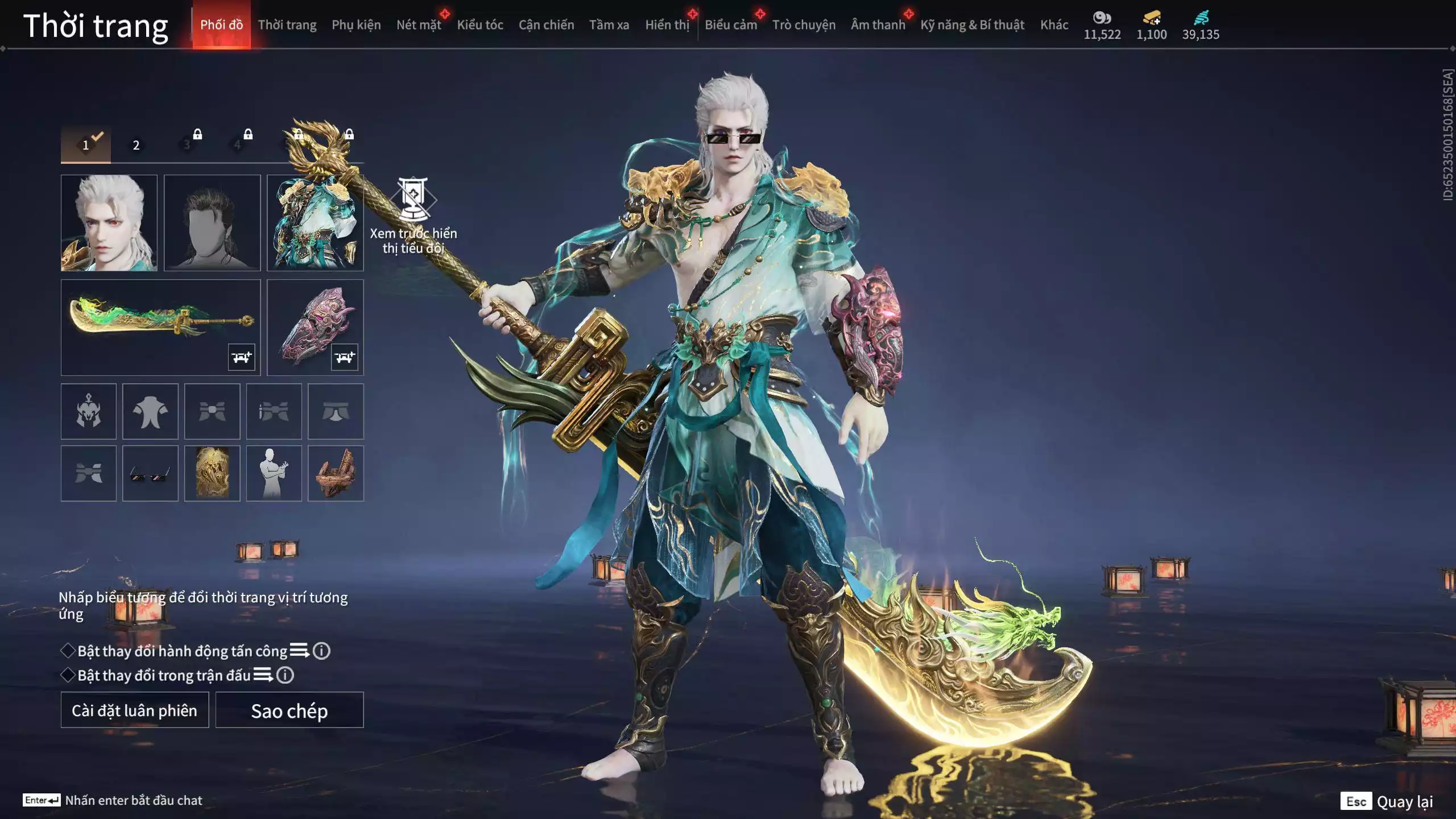 Ảnh Acc 550: ***Sẵn 1100 vàng*** 5 Vũ khí đỏ: Thương Linh Tê, Đại Đao Lang Vương, Long Tước , Song Long Chầu Nguyệt, Pháo- Thiên Phạt, 1 Trang phục đỏ: Lệ Giao Nhân