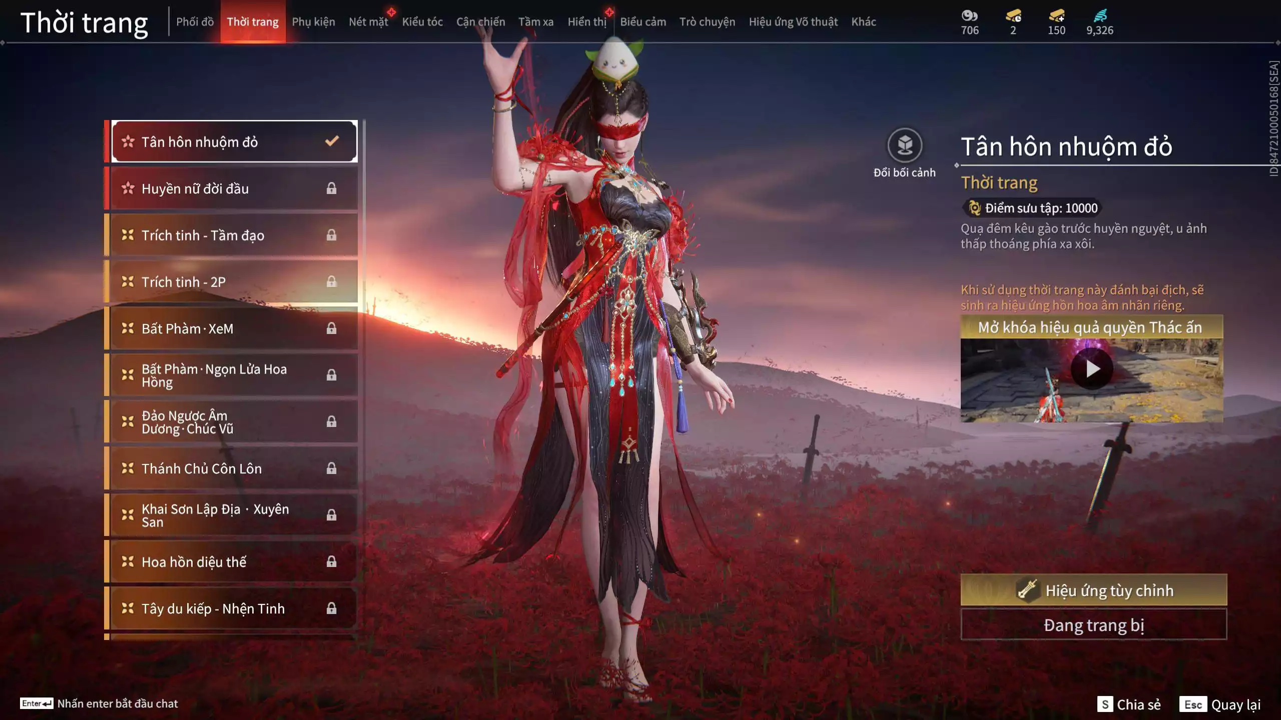 Ảnh Acc 545: 3 Vũ khí đỏ: Kinh Bách Lý, Song Long Chầu Nguyệt, Long Tước, 2 Trang phục đỏ: Tân Hôn Nhuộm Đỏ, Điệp Mộng