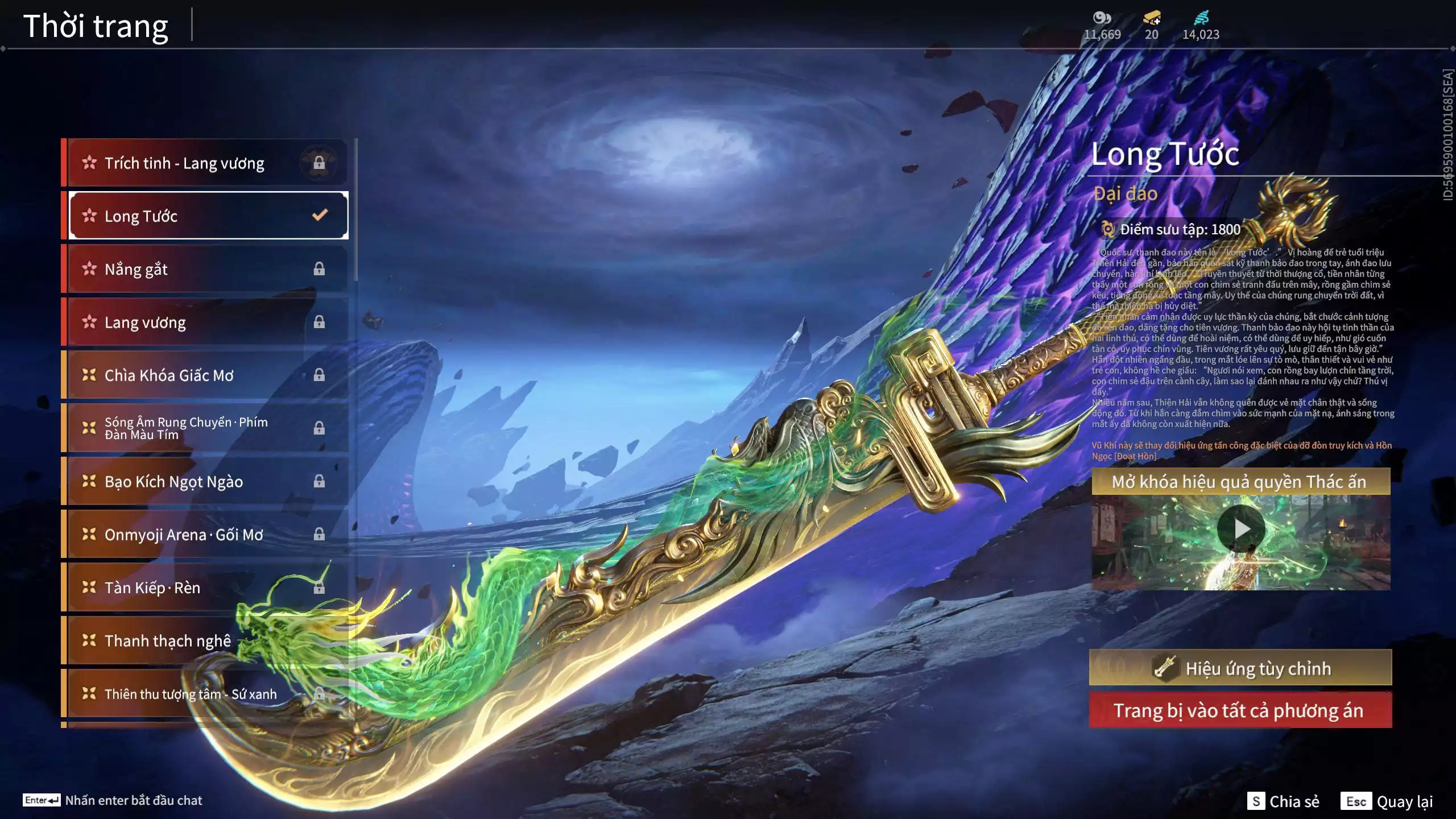 Ảnh Acc 530: 4 Vũ khí đỏ: Kiếm Thiếu Dương, Kích phi tướng, Song Long Chầu Nguyệt, Long Tước, 4 Thời trang đỏ: Giám binh hung thần, Hóa Thân Minh Vương, Người Hóa Đạo, Điệp Mộng