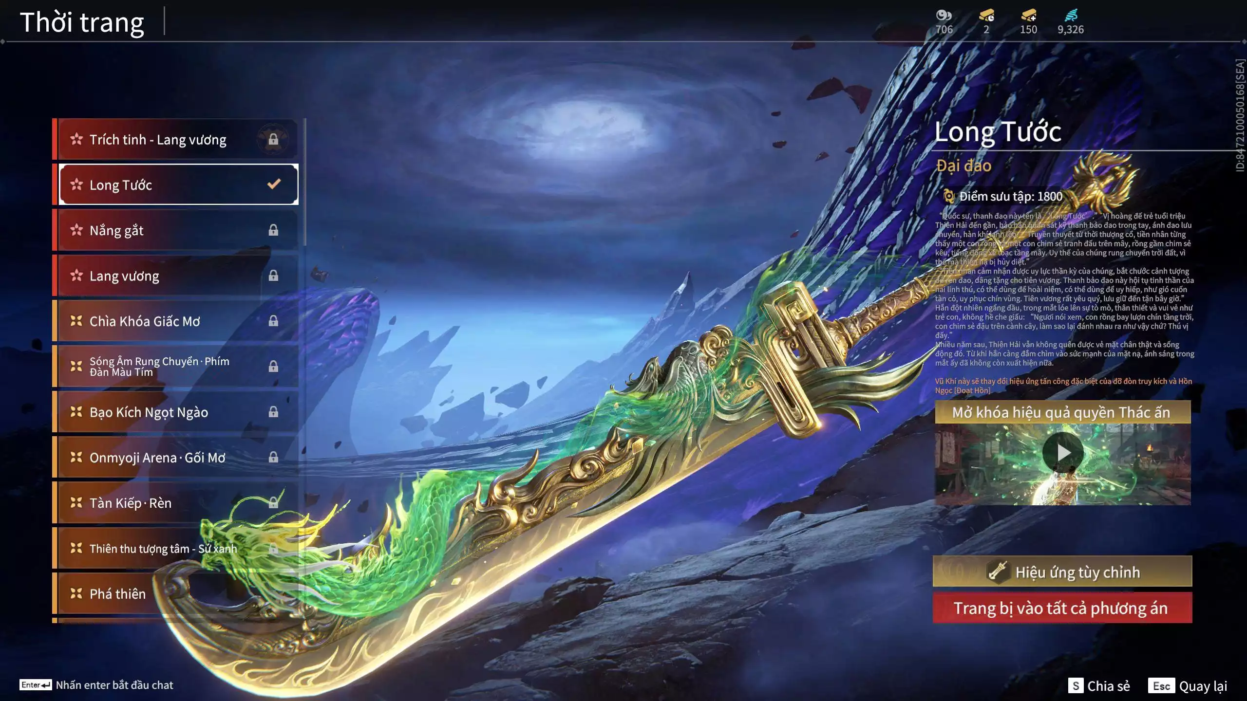 Ảnh Acc 545: 3 Vũ khí đỏ: Kinh Bách Lý, Song Long Chầu Nguyệt, Long Tước, 2 Trang phục đỏ: Tân Hôn Nhuộm Đỏ, Điệp Mộng