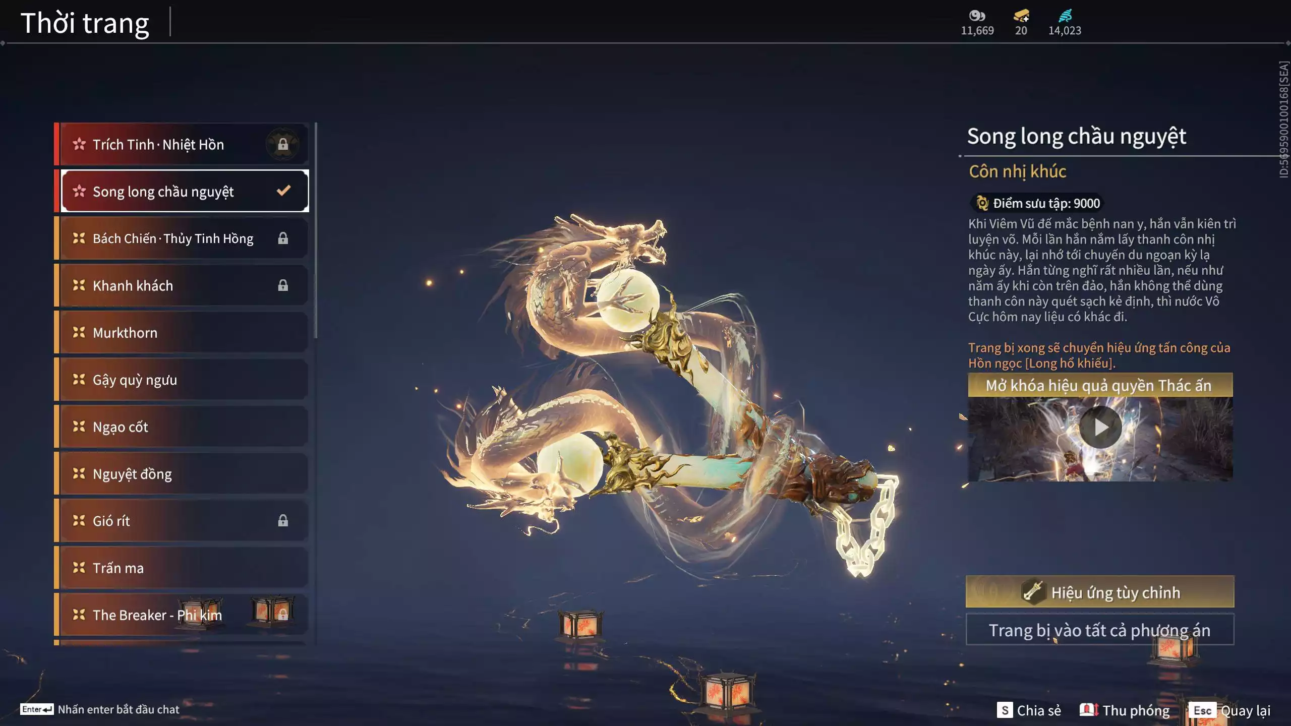 Ảnh Acc 530: 4 Vũ khí đỏ: Kiếm Thiếu Dương, Kích phi tướng, Song Long Chầu Nguyệt, Long Tước, 4 Thời trang đỏ: Giám binh hung thần, Hóa Thân Minh Vương, Người Hóa Đạo, Điệp Mộng