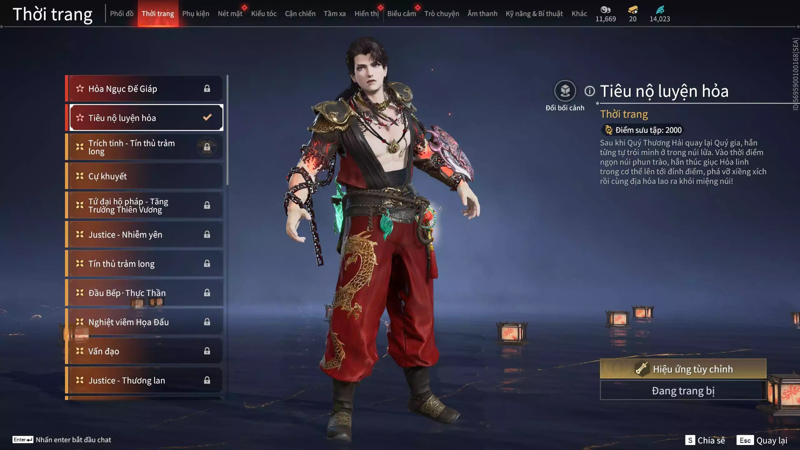 Ảnh Acc 530: 4 Vũ khí đỏ: Kiếm Thiếu Dương, Kích phi tướng, Song Long Chầu Nguyệt, Long Tước, 4 Thời trang đỏ: Giám binh hung thần, Hóa Thân Minh Vương, Người Hóa Đạo, Điệp Mộng