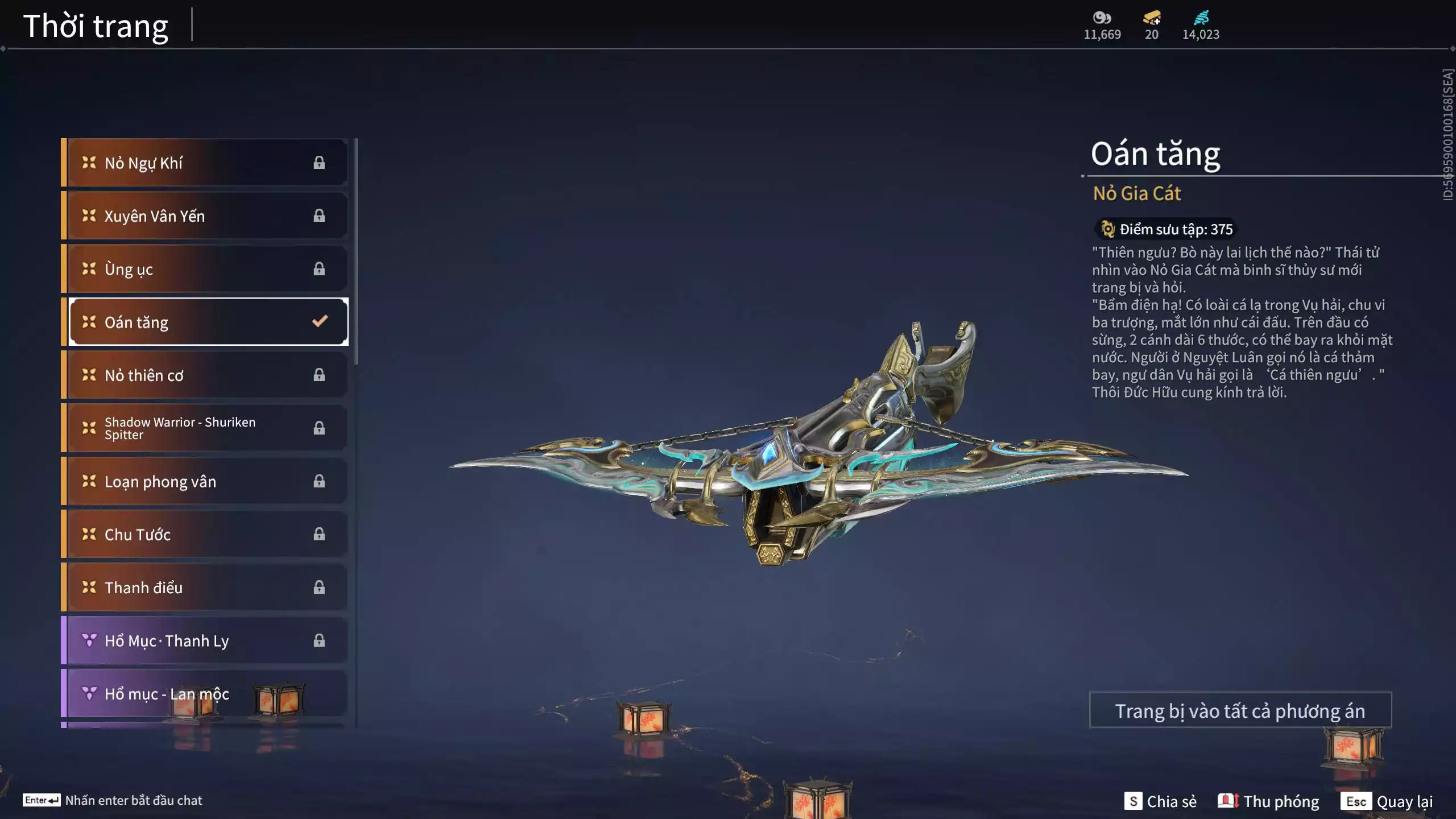 Ảnh Acc 530: 4 Vũ khí đỏ: Kiếm Thiếu Dương, Kích phi tướng, Song Long Chầu Nguyệt, Long Tước, 4 Thời trang đỏ: Giám binh hung thần, Hóa Thân Minh Vương, Người Hóa Đạo, Điệp Mộng