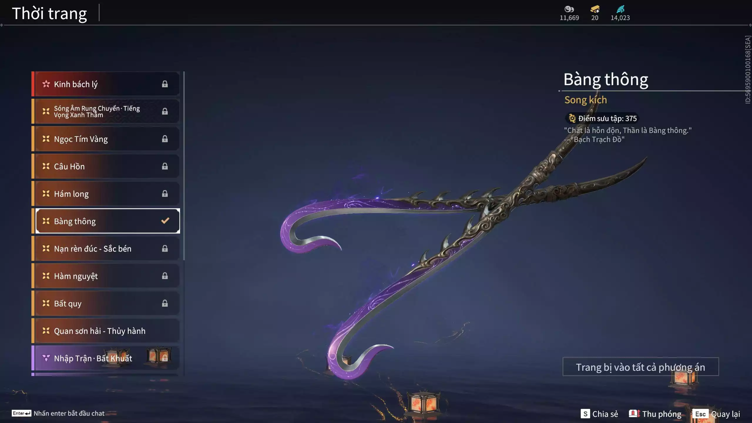 Ảnh Acc 530: 4 Vũ khí đỏ: Kiếm Thiếu Dương, Kích phi tướng, Song Long Chầu Nguyệt, Long Tước, 4 Thời trang đỏ: Giám binh hung thần, Hóa Thân Minh Vương, Người Hóa Đạo, Điệp Mộng