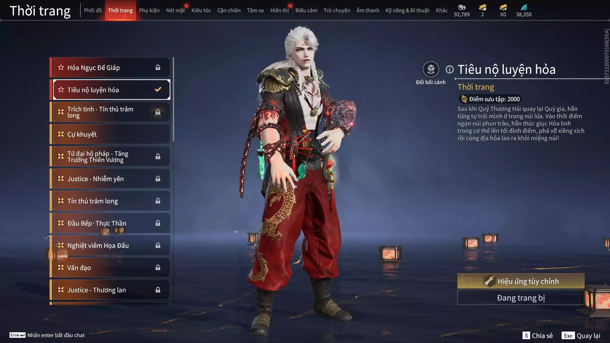 Ảnh Acc 546: 4 Vũ khí đỏ: Ngược Đêm Rạng, Kích Phi Tướng, Song Long Chầu Nguyệt, Long Tước, 2 Trang phục đỏ: Lệ Giao Nhân, Điệp Mộng