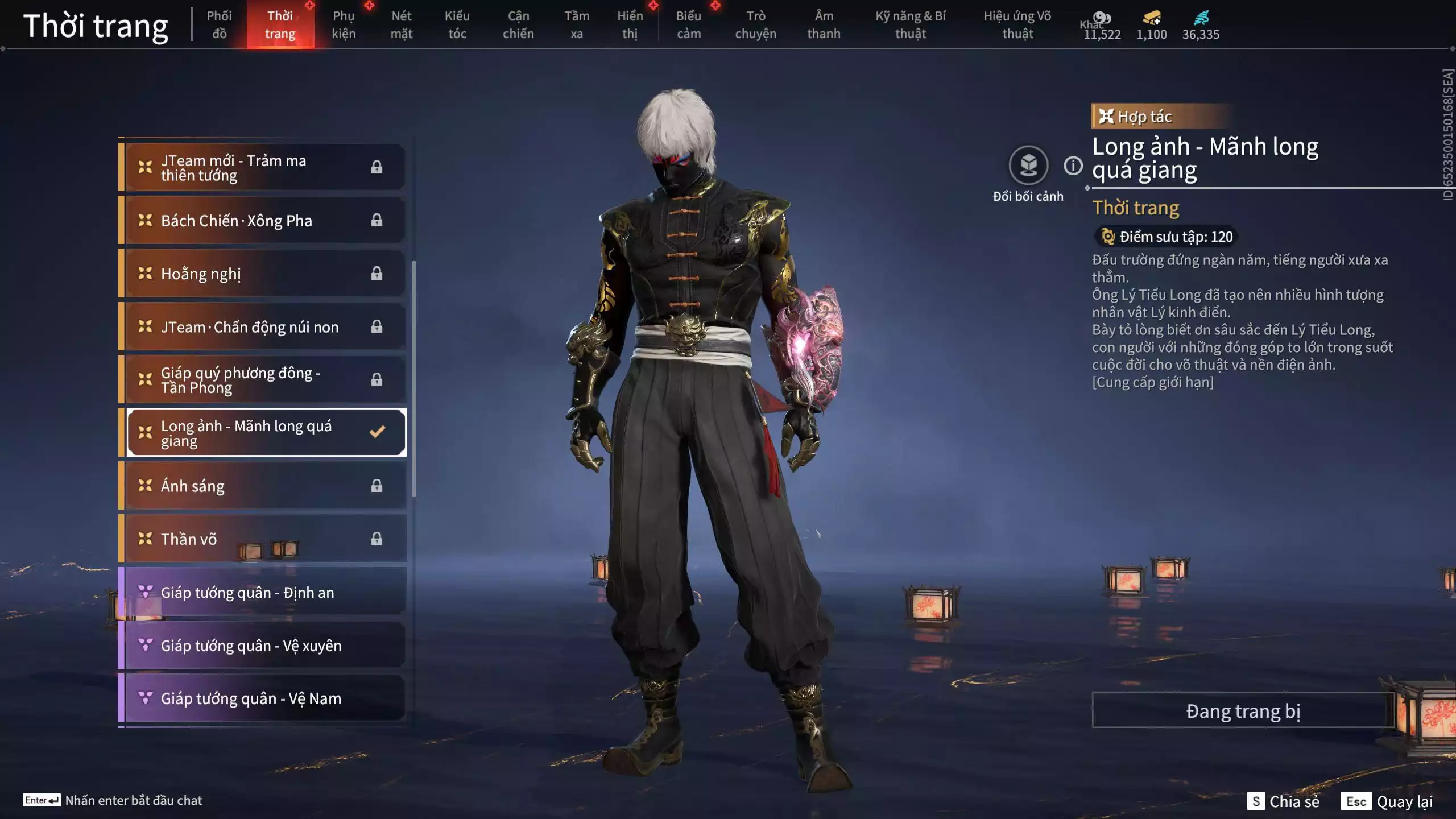 Ảnh Acc 550: ***Sẵn 1100 vàng*** 5 Vũ khí đỏ: Thương Linh Tê, Đại Đao Lang Vương, Long Tước , Song Long Chầu Nguyệt, Pháo- Thiên Phạt, 1 Trang phục đỏ: Lệ Giao Nhân