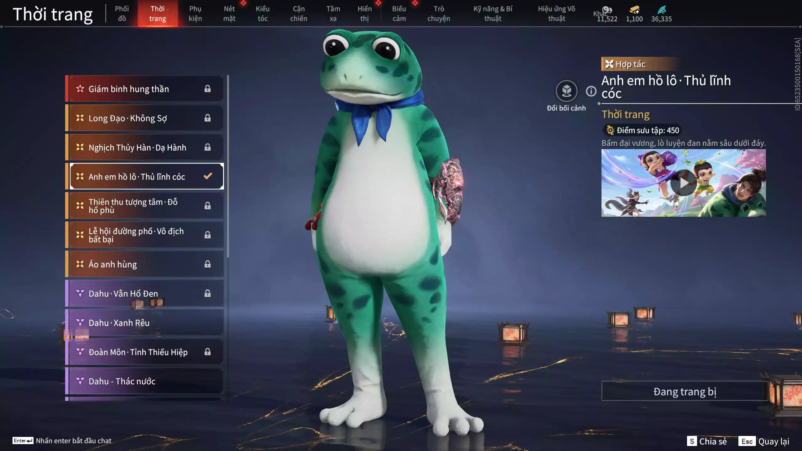 Ảnh Acc 550: ***Sẵn 1100 vàng*** 5 Vũ khí đỏ: Thương Linh Tê, Đại Đao Lang Vương, Long Tước , Song Long Chầu Nguyệt, Pháo- Thiên Phạt, 1 Trang phục đỏ: Lệ Giao Nhân