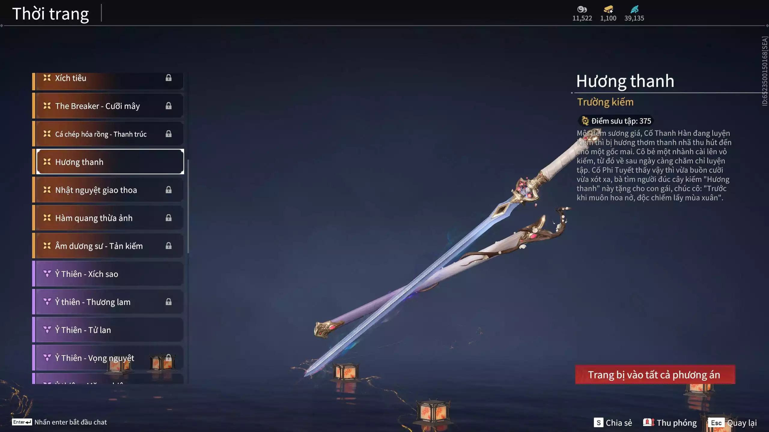 Ảnh Acc 550: ***Sẵn 1100 vàng*** 5 Vũ khí đỏ: Thương Linh Tê, Đại Đao Lang Vương, Long Tước , Song Long Chầu Nguyệt, Pháo- Thiên Phạt, 1 Trang phục đỏ: Lệ Giao Nhân