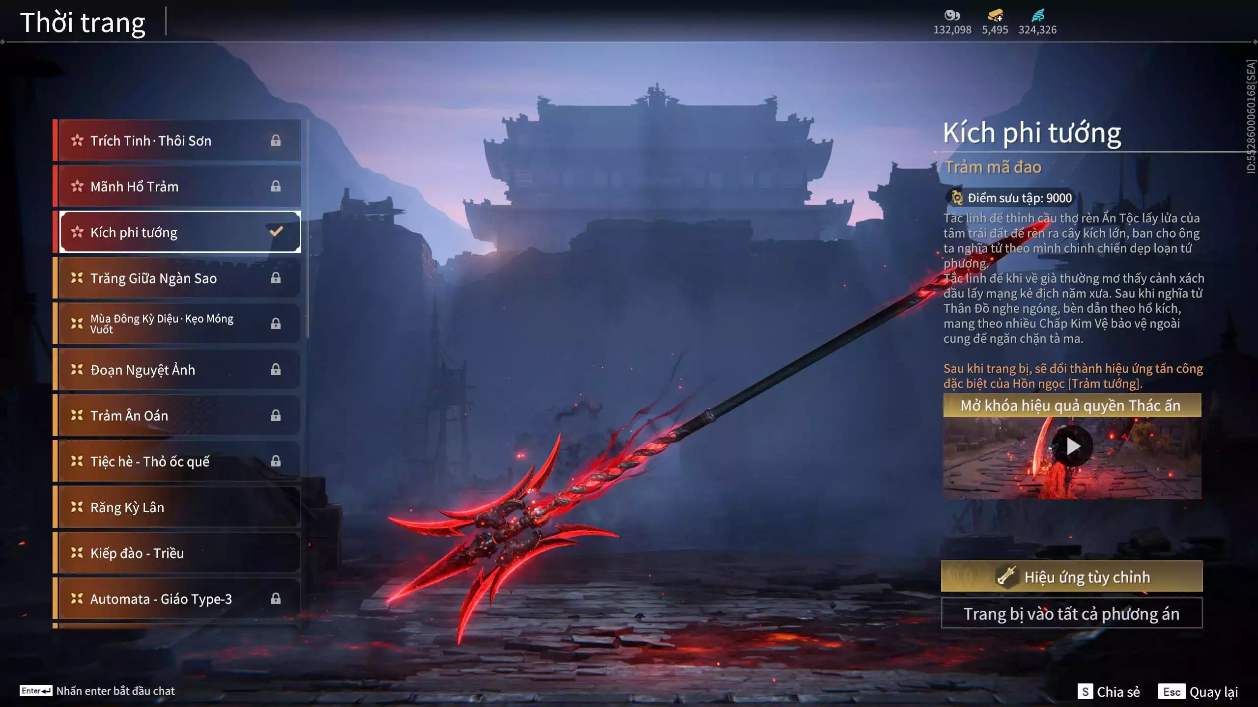 Ảnh Acc 645:***Sẵn 5K5 Vàng***8 Vũ khí đỏ, 7 Trang phục đỏ