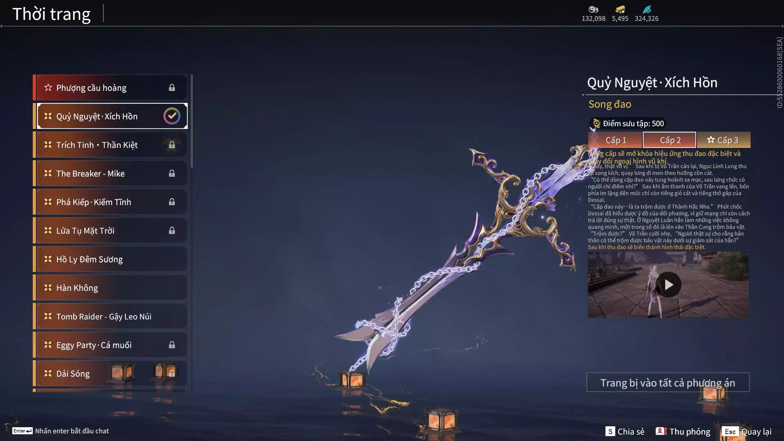 Ảnh Acc 645:***Sẵn 5K5 Vàng***8 Vũ khí đỏ, 7 Trang phục đỏ