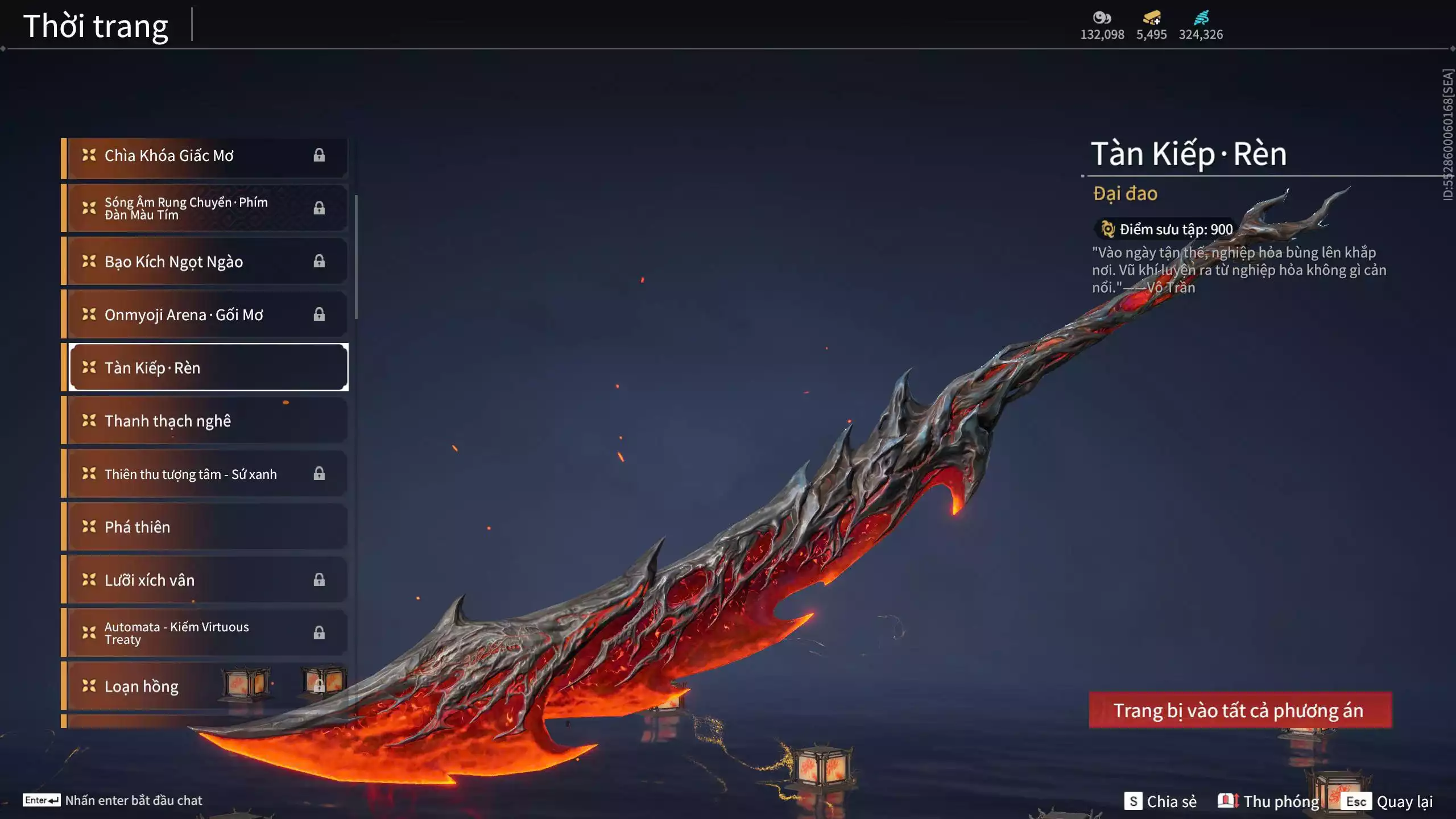 Ảnh Acc 645:***Sẵn 5K5 Vàng***8 Vũ khí đỏ, 7 Trang phục đỏ