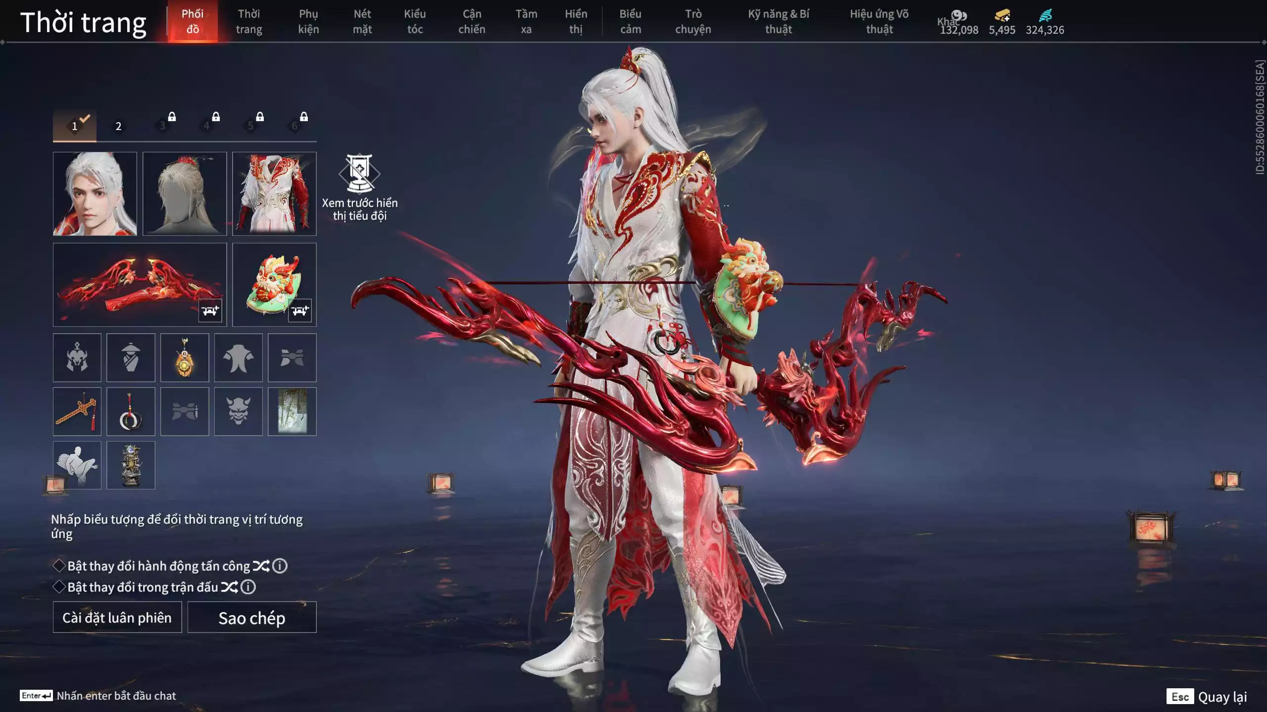 Ảnh Acc 645:***Sẵn 5K5 Vàng***8 Vũ khí đỏ, 7 Trang phục đỏ