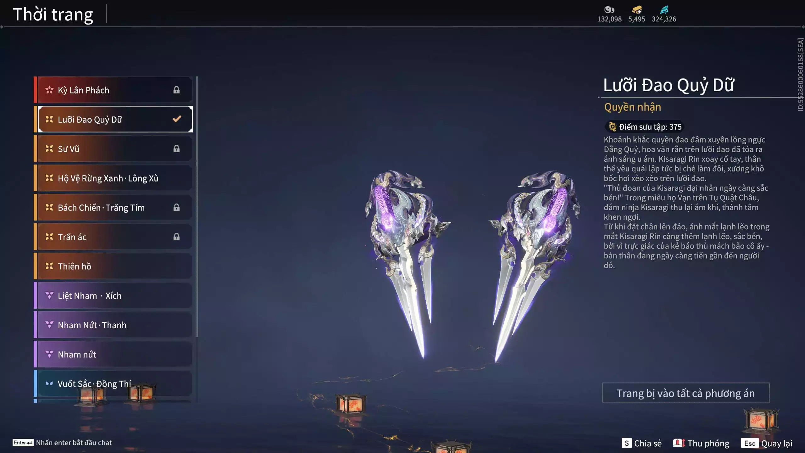 Ảnh Acc 645:***Sẵn 5K5 Vàng***8 Vũ khí đỏ, 7 Trang phục đỏ