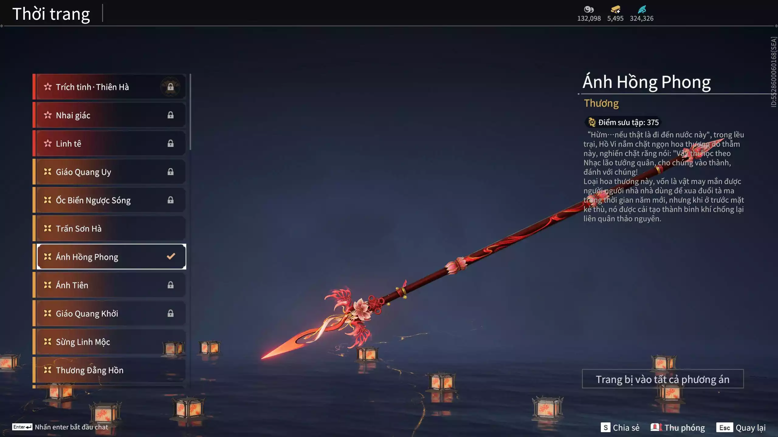 Ảnh Acc 645:***Sẵn 5K5 Vàng***8 Vũ khí đỏ, 7 Trang phục đỏ