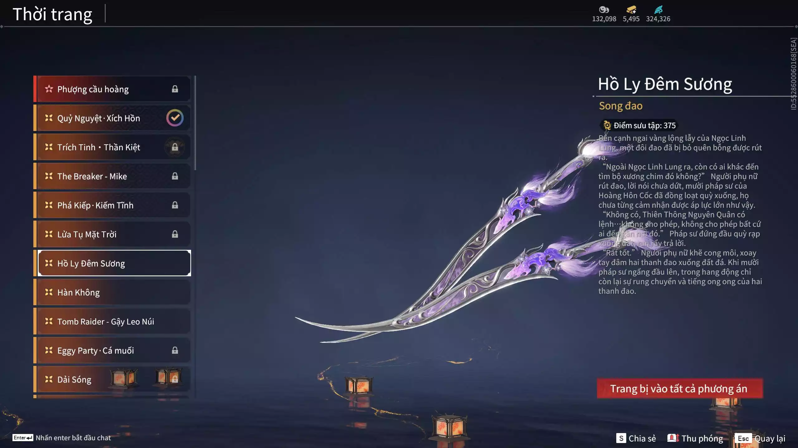 Ảnh Acc 645:***Sẵn 5K5 Vàng***8 Vũ khí đỏ, 7 Trang phục đỏ