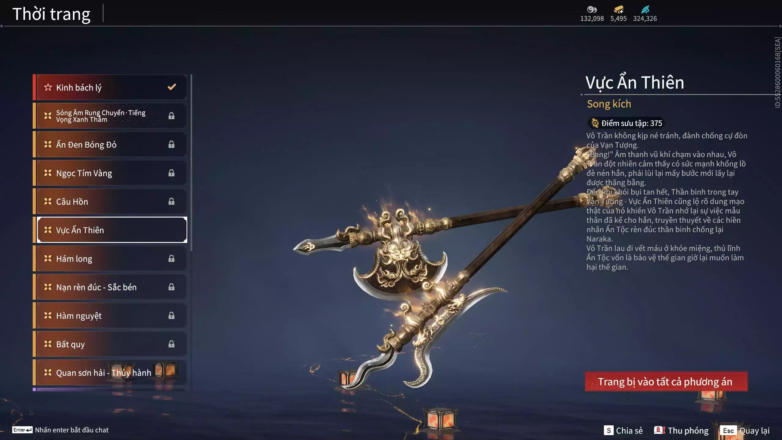 Ảnh Acc 645:***Sẵn 5K5 Vàng***8 Vũ khí đỏ, 7 Trang phục đỏ