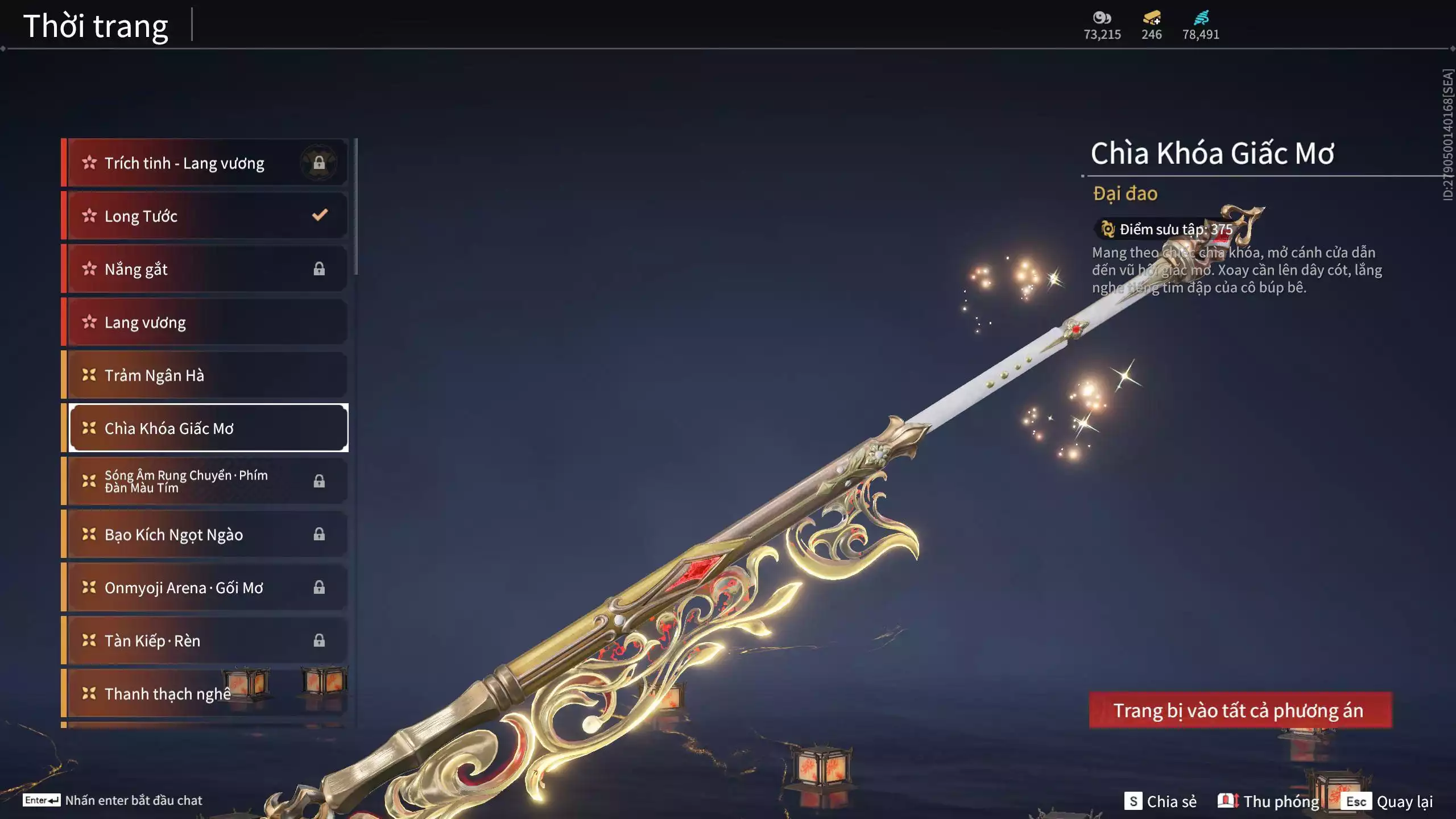 Ảnh Acc 529: 5 Vũ khí đỏ: Kinh Bách Lý, Kiếm Thiếu Dương, Đại Đao Lang Vương, Long Tước, Ánh Thanh Thiên