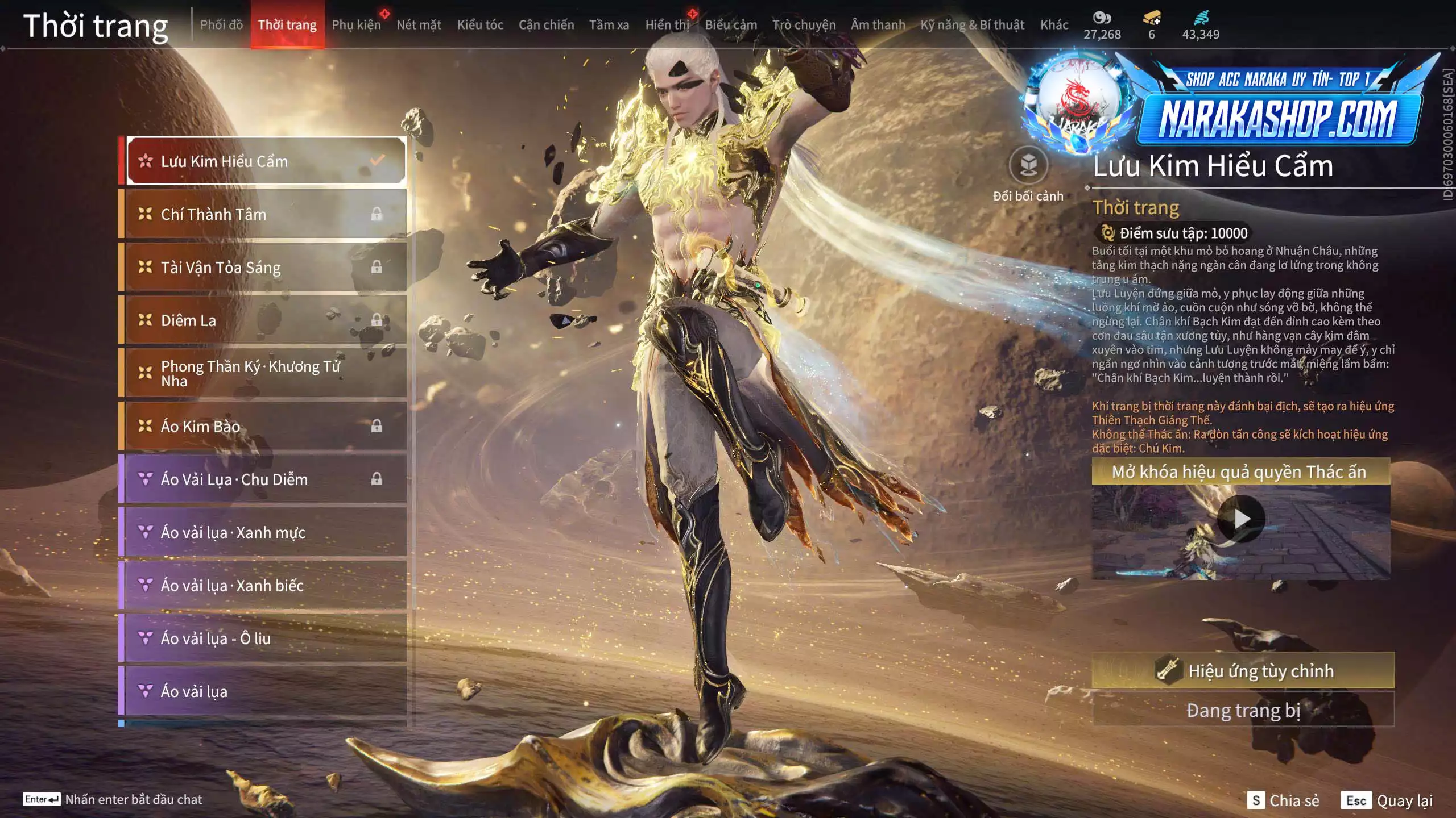 Ảnh Acc 579: 5 Vũ khí đỏ: Tinh Đế, Kích Phi Tướng, Song Long Chầu Nguyệt, Kinh Bách Lý, Long Tước, 3 Trang phục đỏ: Hoa Của Cát, Thủ Mặc Kỳ, Lưu Kim Hiểu Cẩm