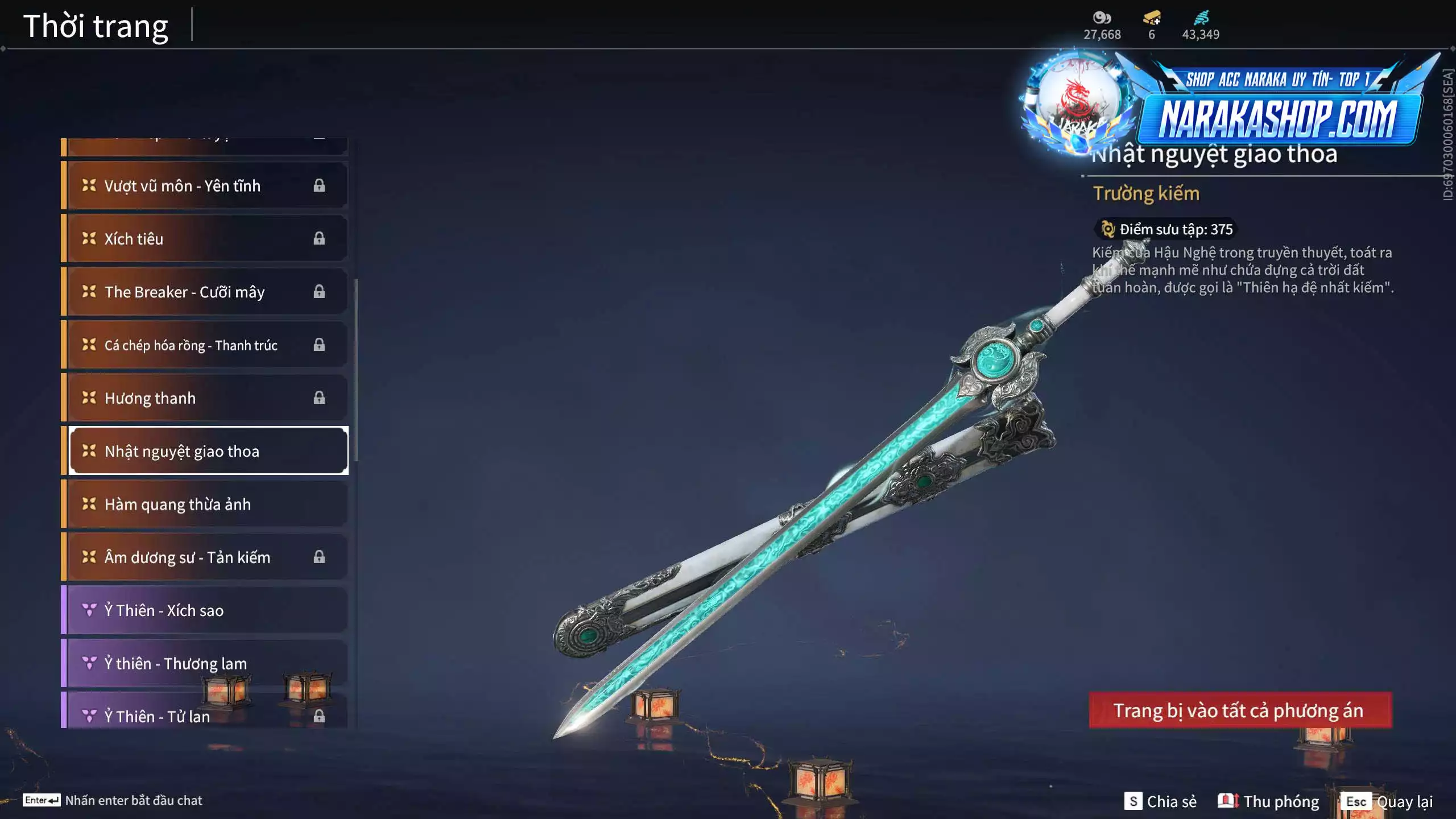 Ảnh Acc 579: 5 Vũ khí đỏ: Tinh Đế, Kích Phi Tướng, Song Long Chầu Nguyệt, Kinh Bách Lý, Long Tước, 3 Trang phục đỏ: Hoa Của Cát, Thủ Mặc Kỳ, Lưu Kim Hiểu Cẩm