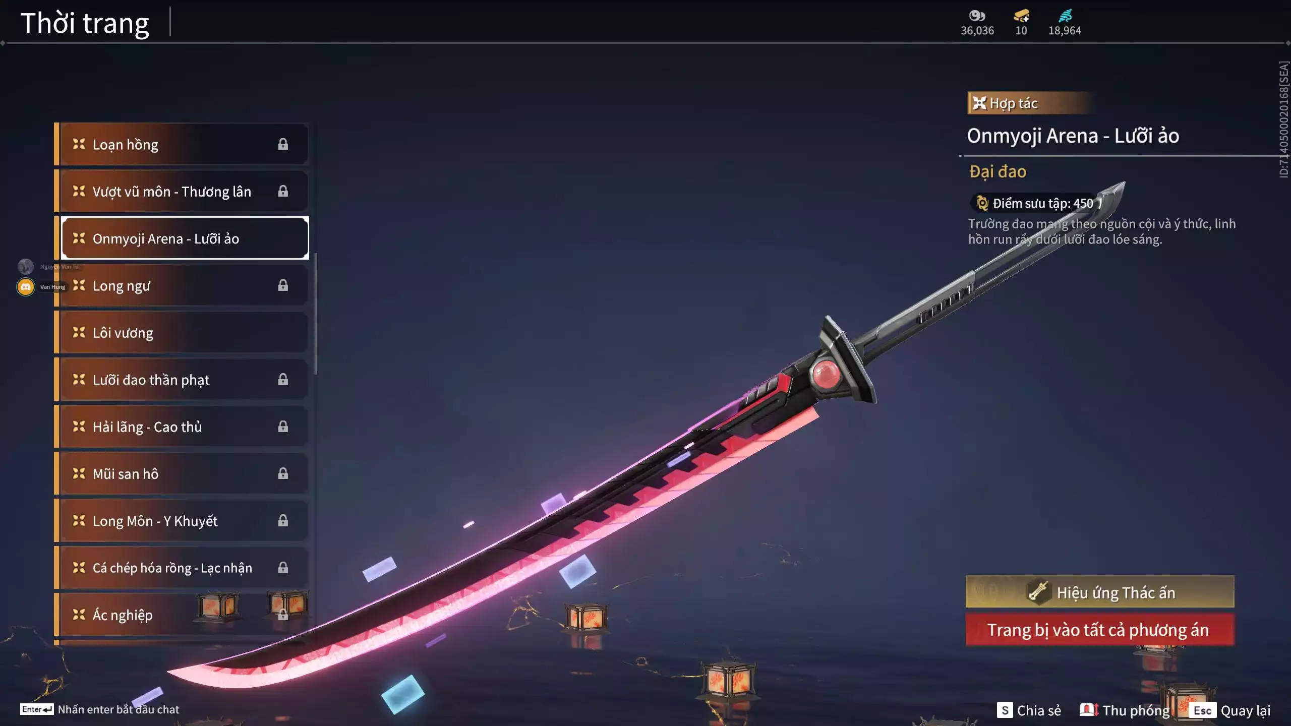 Ảnh Acc 681: 5 Vũ khí đỏ, 2 Trang phục đỏ