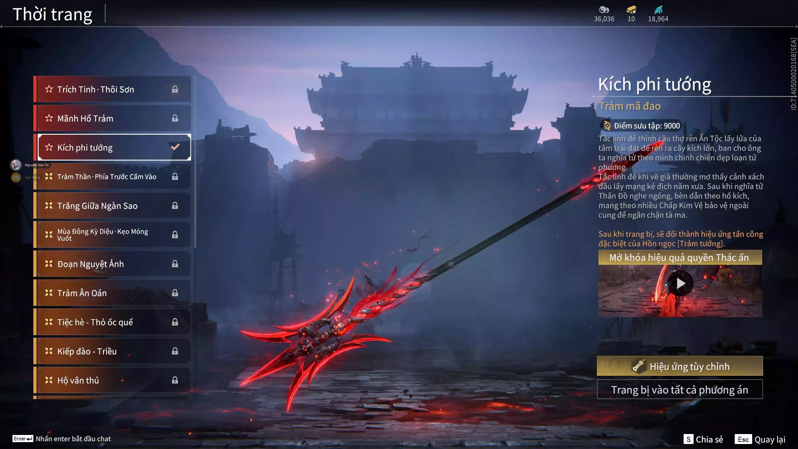 Ảnh Acc 681: 5 Vũ khí đỏ, 2 Trang phục đỏ