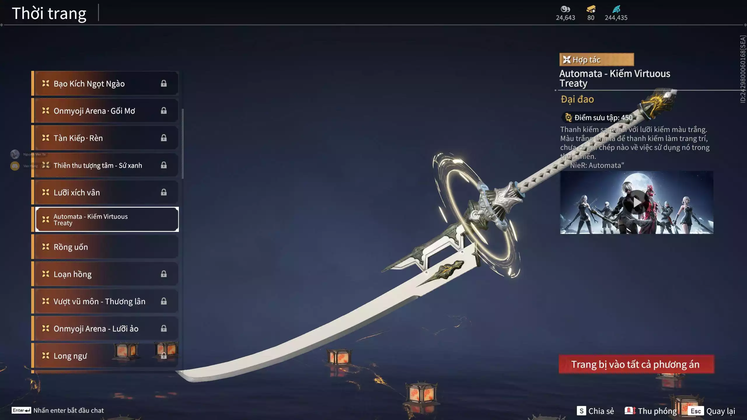 Ảnh Acc 412: 8 Vũ khí đỏ, 5 Trang phục đỏ