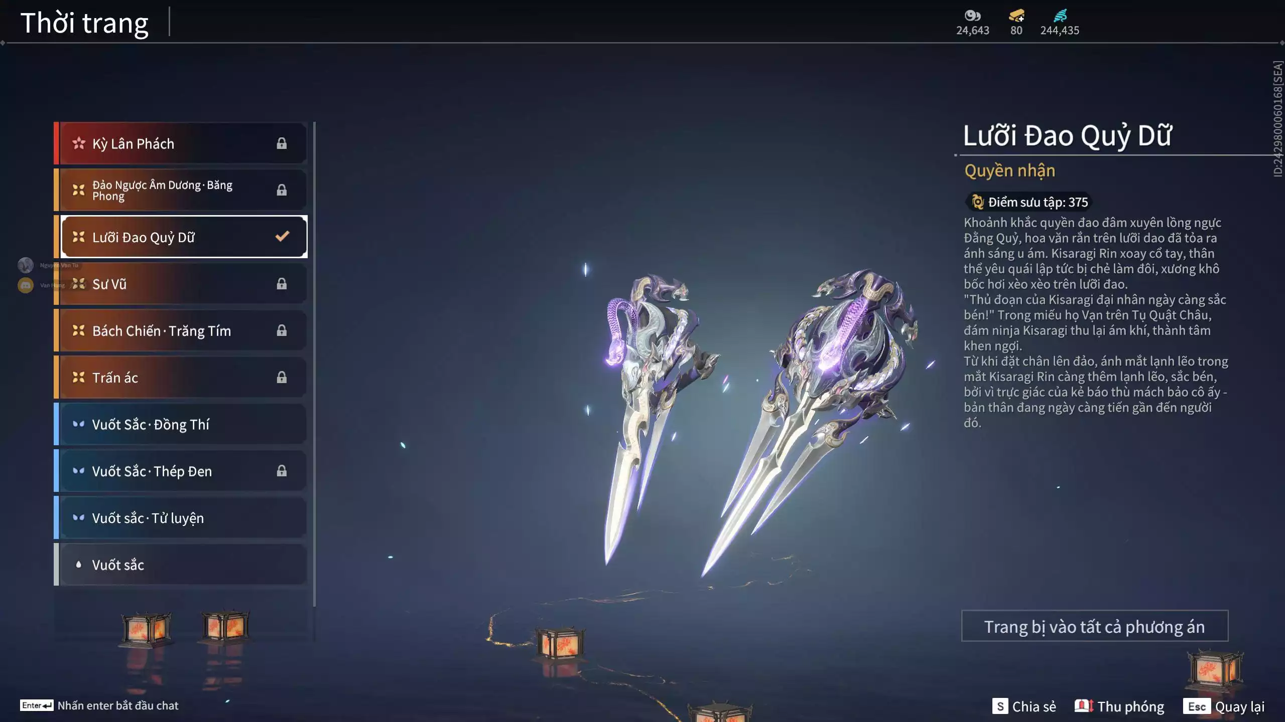 Ảnh Acc 412: 8 Vũ khí đỏ, 5 Trang phục đỏ