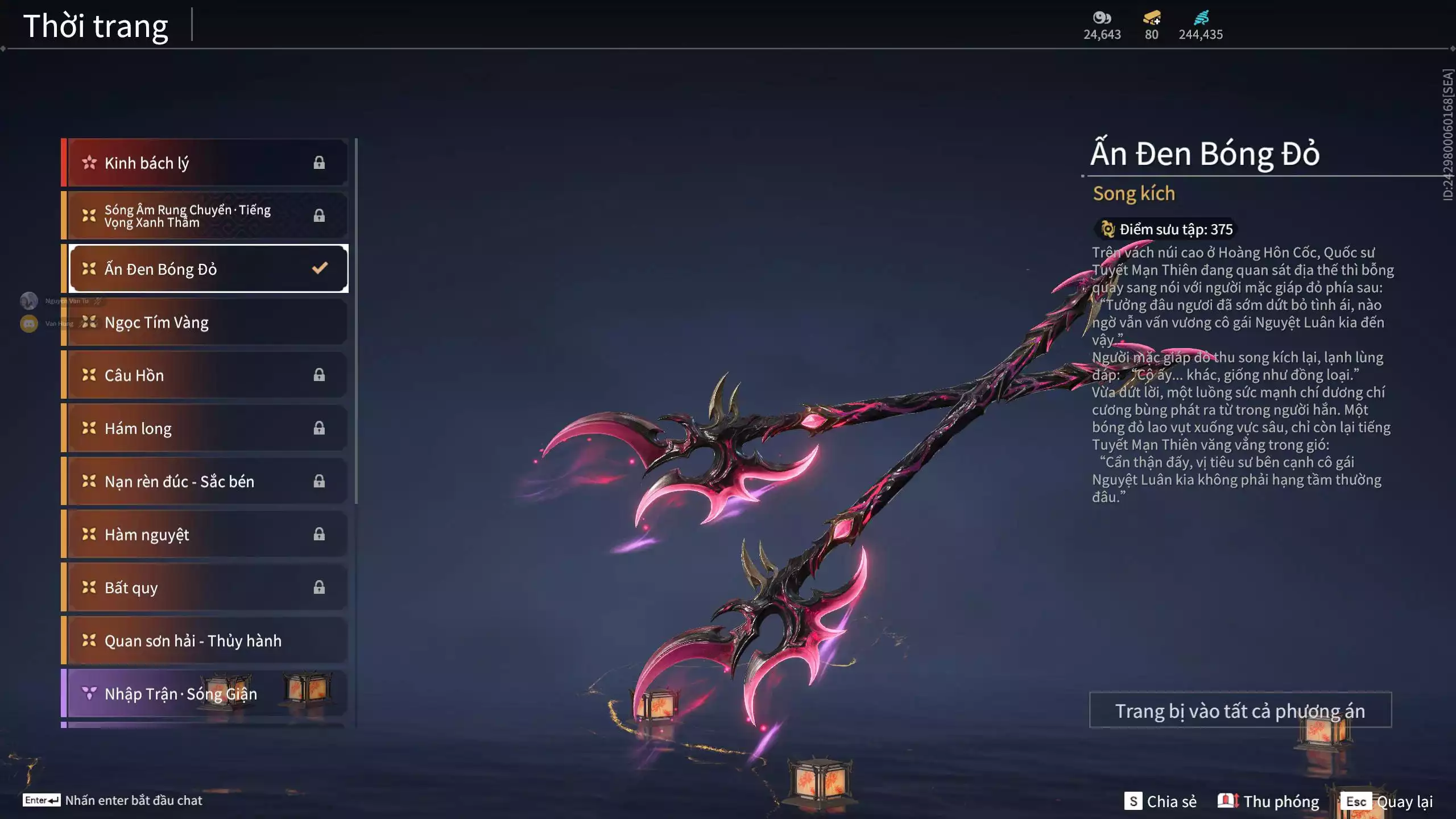 Ảnh Acc 412: 8 Vũ khí đỏ, 5 Trang phục đỏ