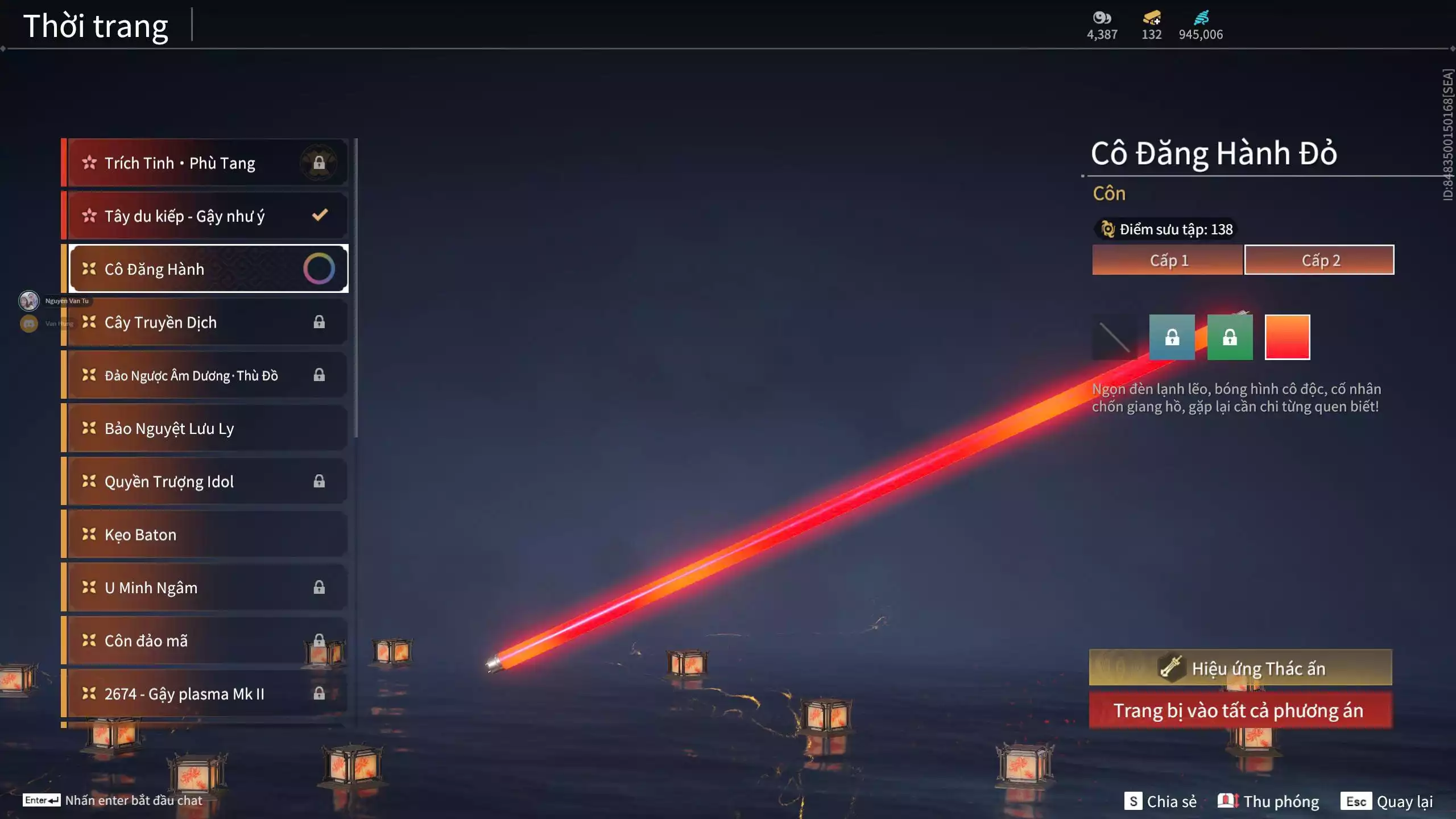 Ảnh Acc 664: 7 Vũ khí đỏ, 5 Trang phục đỏ