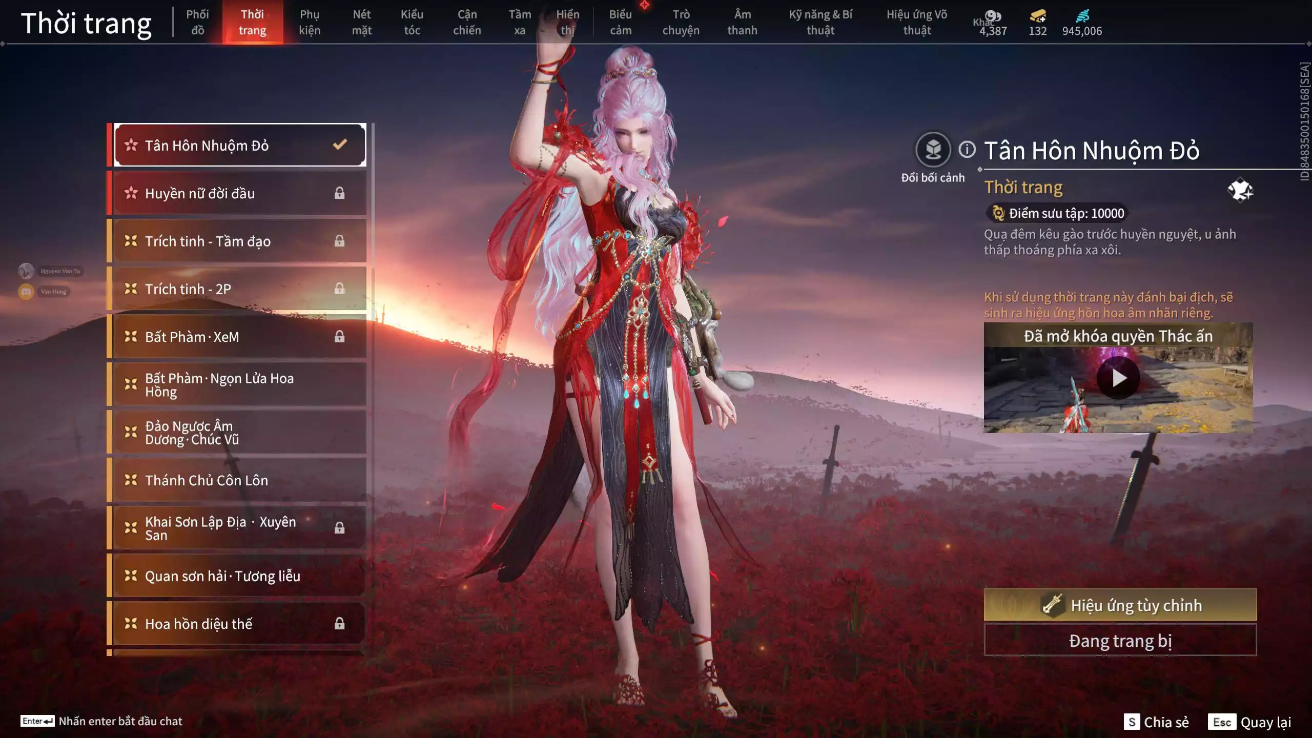 Ảnh Acc 664: 7 Vũ khí đỏ, 5 Trang phục đỏ