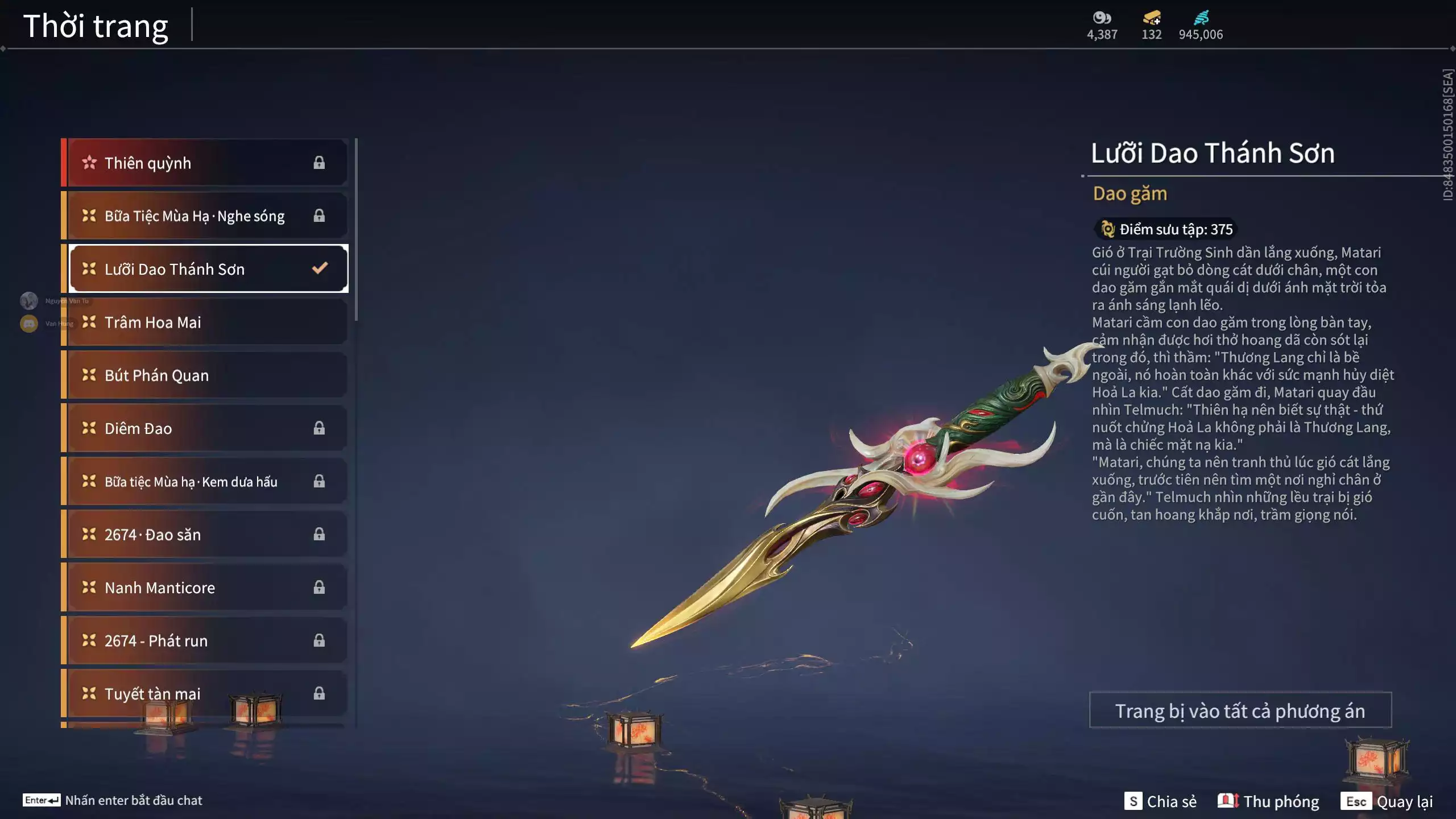 Ảnh Acc 664: 7 Vũ khí đỏ, 5 Trang phục đỏ